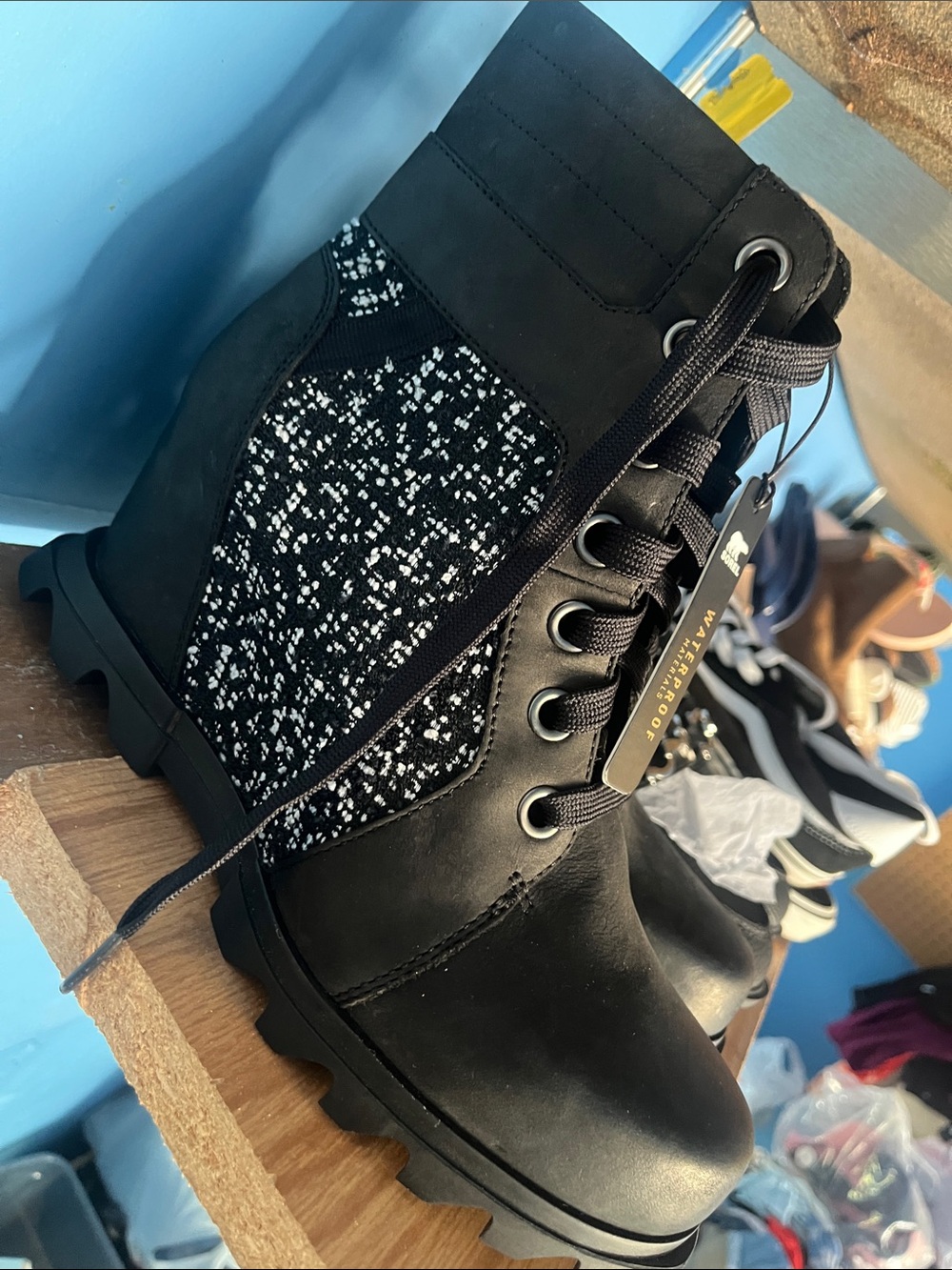 Sorel Black Lace-Up Waterproof Women's Boots with Patterned Heel - Picture 2 of 6